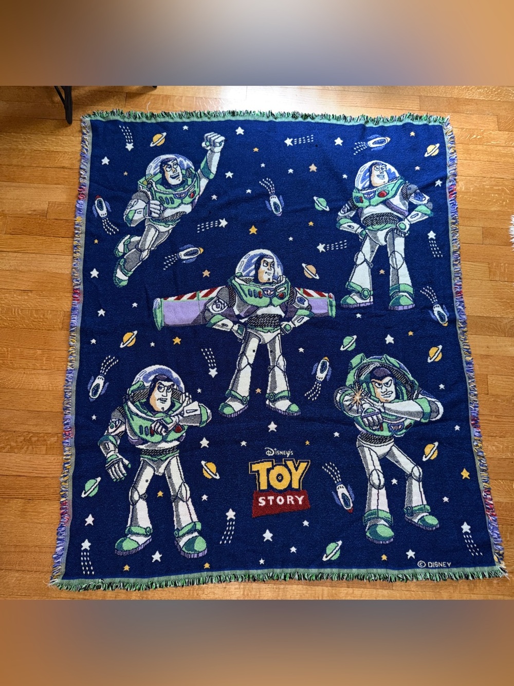 90s Super rare vtg Disney original Toy Story Buzz Lightyear merch knit blanket